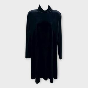 Vintage Black Velvet Long Sleeve Mock Turtle Neck Knee Length Dress Large 12/14